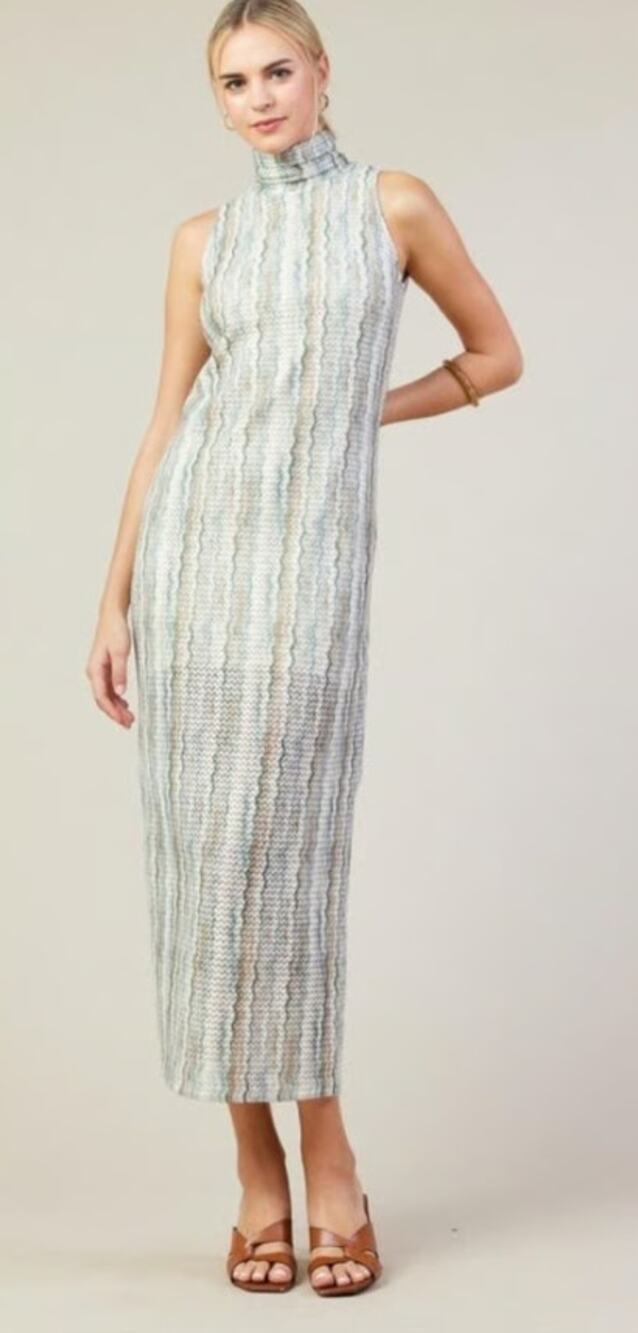 Skies Are Blue Mock Neck Sleeveless Midi Column Dress Women Sz XS Gray Space Dye